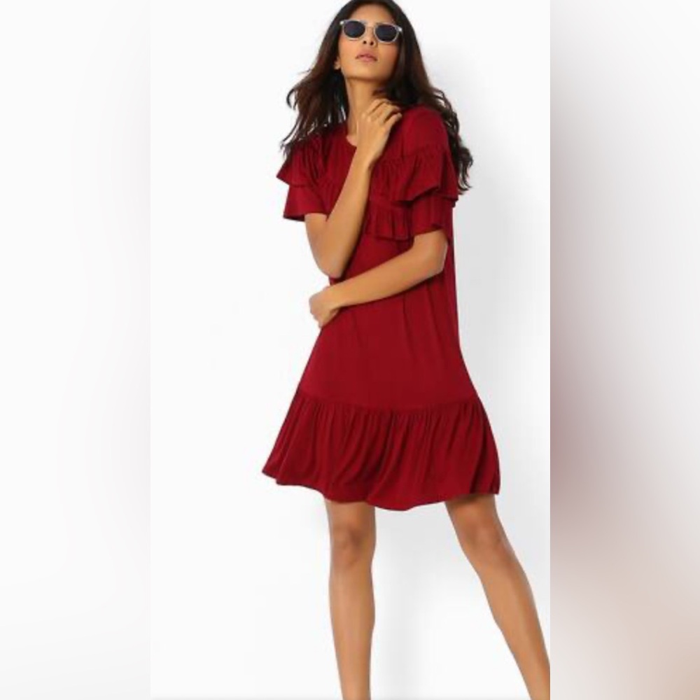 ASOS Deep WINE Red Asymmetrical ruffle Dress sz 4
